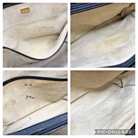 Vntg HCL Black Genuine Embossed Leather Tote Bag